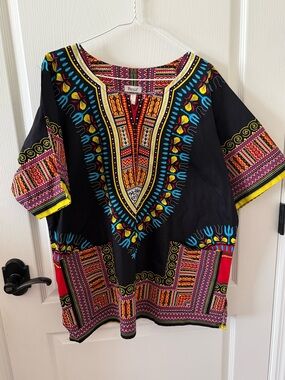 Fresca Vibrant African Dashiki Shirt Sz L